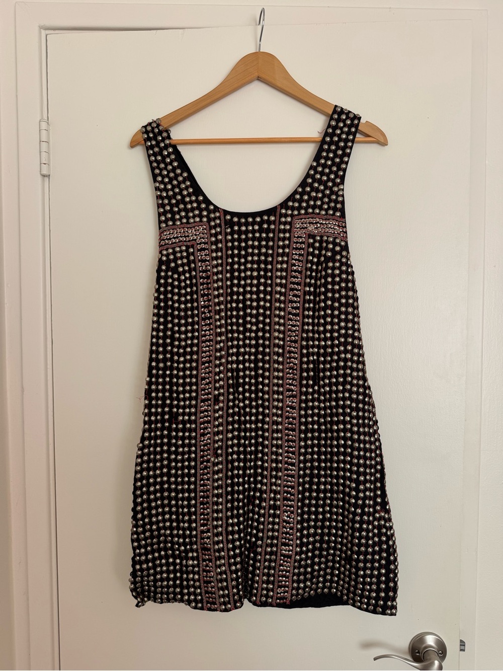 Free People Black Mini Shift Dress with Pink Embroidery